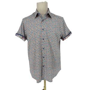 Robert Graham Button Front Short Sleeve Shirt FANFARE Rainbow DNA Print M